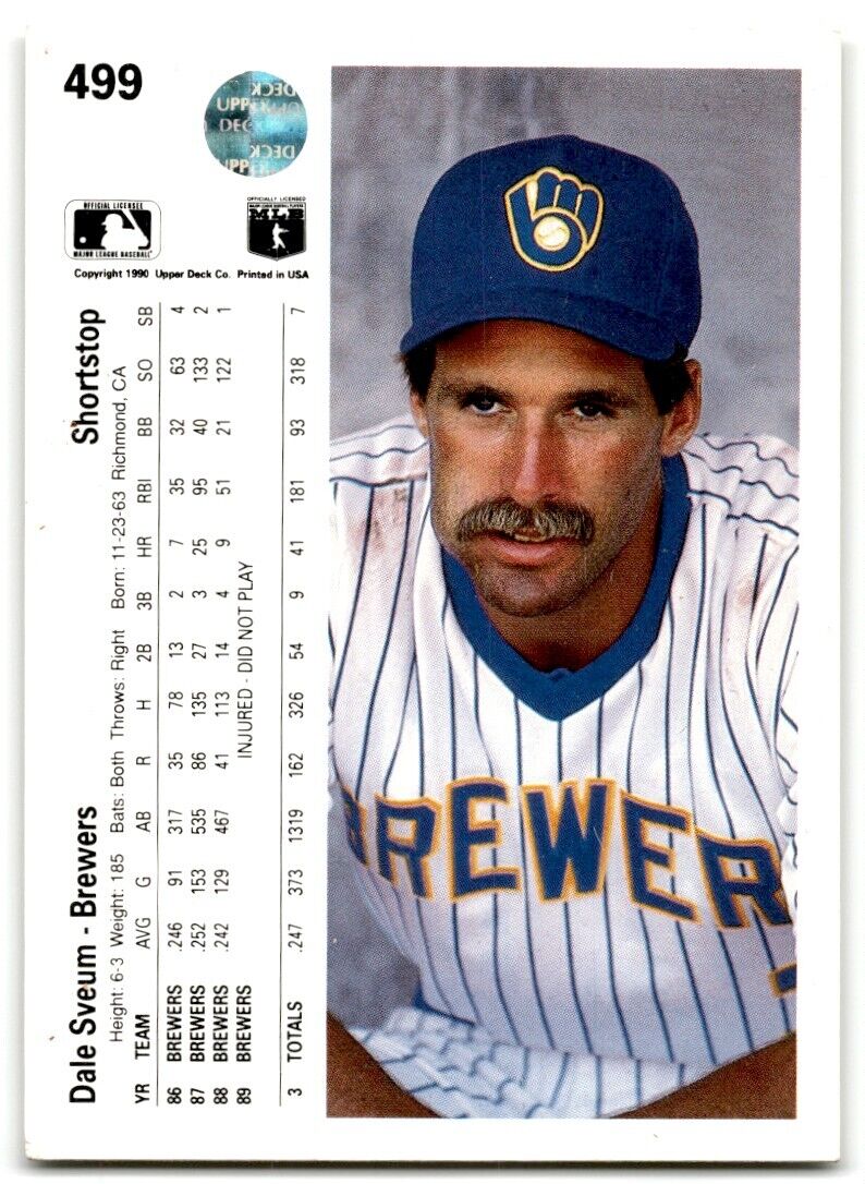 1990 Upper Deck Dale Sveum Milwaukee Brewers #499