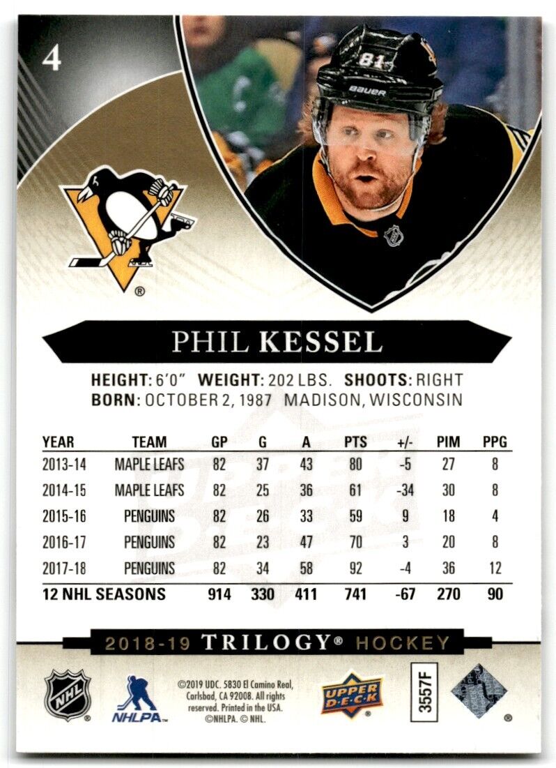 2018-19 Upper Deck Trilogy Phil Kessel Pittsburgh Penguins #4