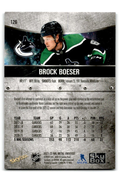 2021-22 Skybox Metal Universe Brock Boeser Vancouver Canucks #126