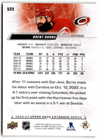 2022-23 Upper Deck Brent Burns Carolina Hurricanes #525