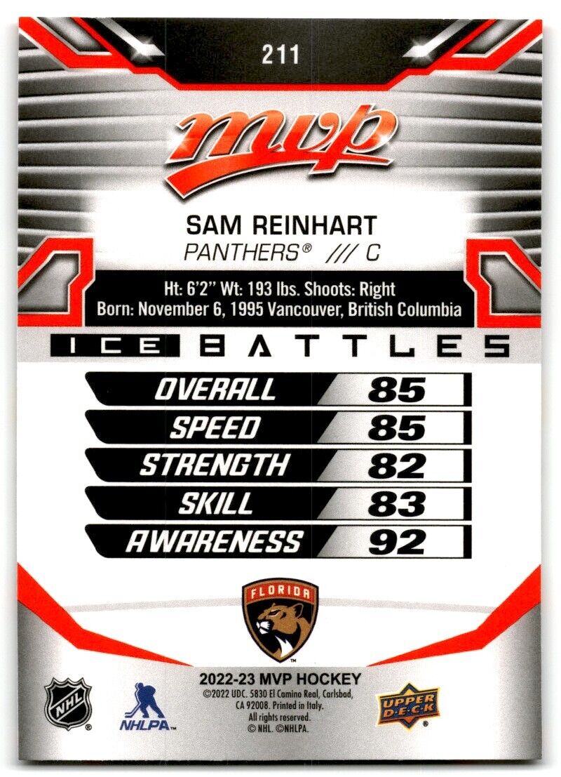 2022-23 Upper Deck MVP Ice Battles Sam Reinhart Florida Panthers #211