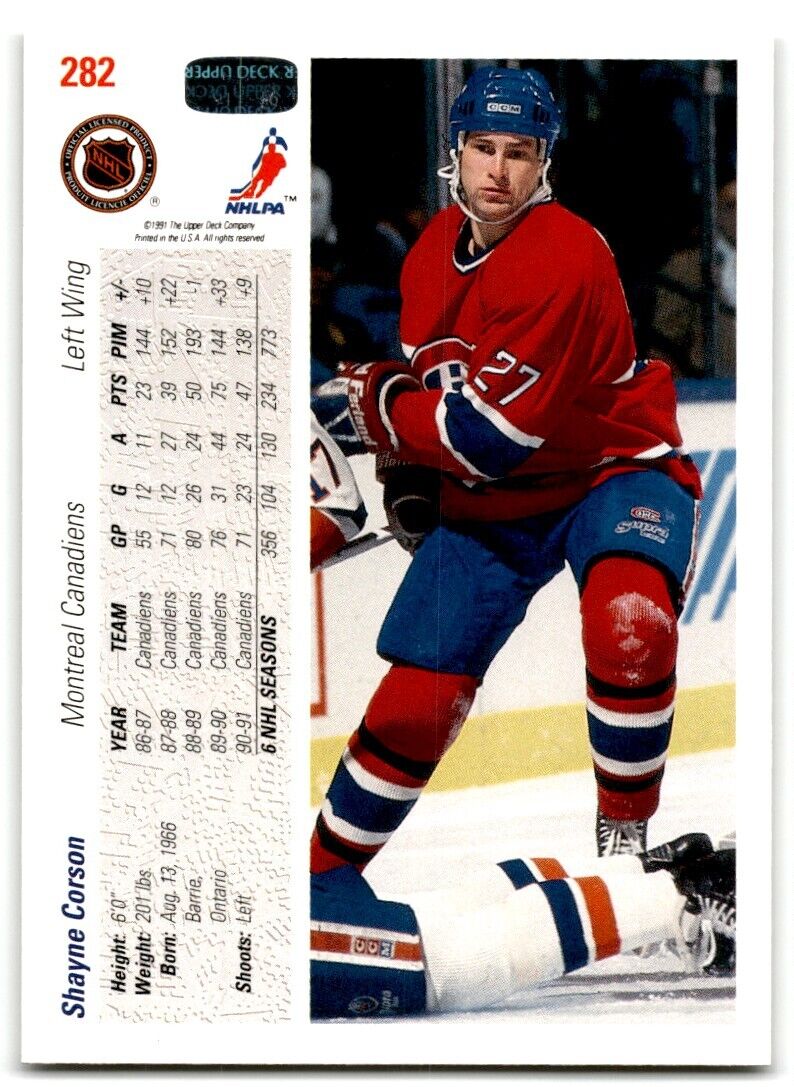 1991-92 Upper Deck Shayne Corson Montreal Canadiens #282