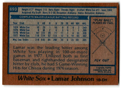 1978 Topps Lamar Johnson Chicago White Sox #693