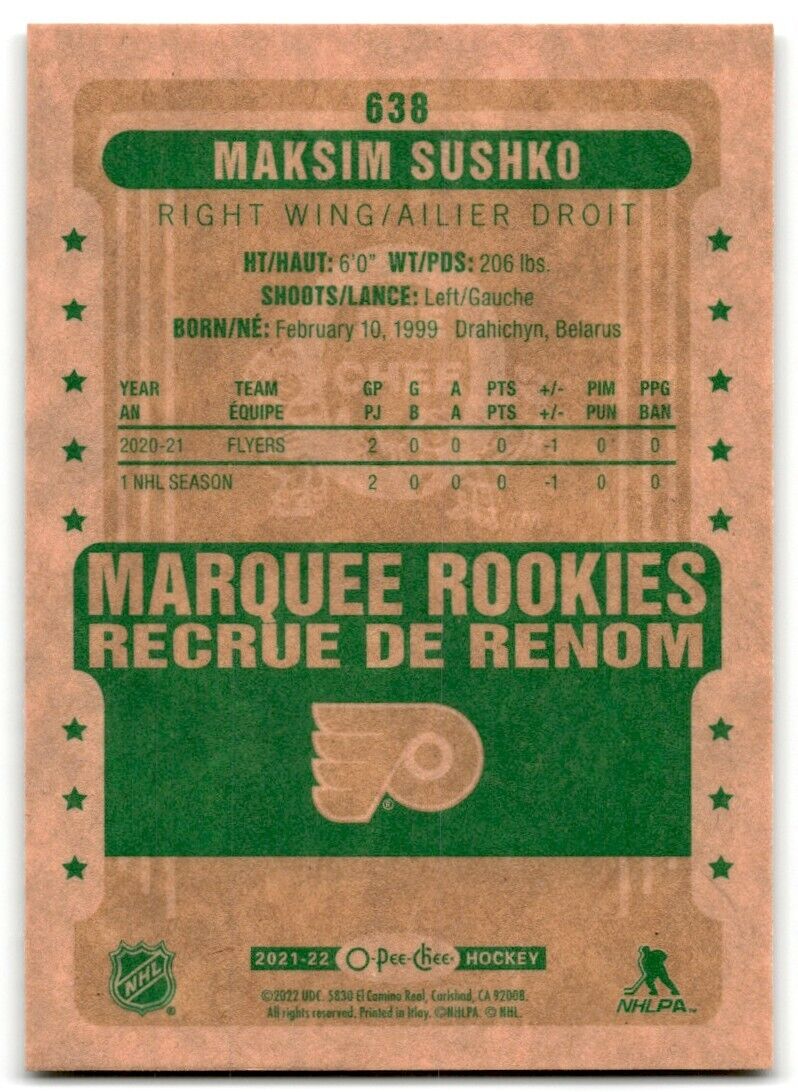 2021-22 O-Pee-Chee Markee Rookies Retro Maksim Sushko Rookie Philadelphia Flyers