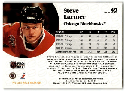 1991-92 Pro Set Steve Larmer Chicago Blackhawks #49