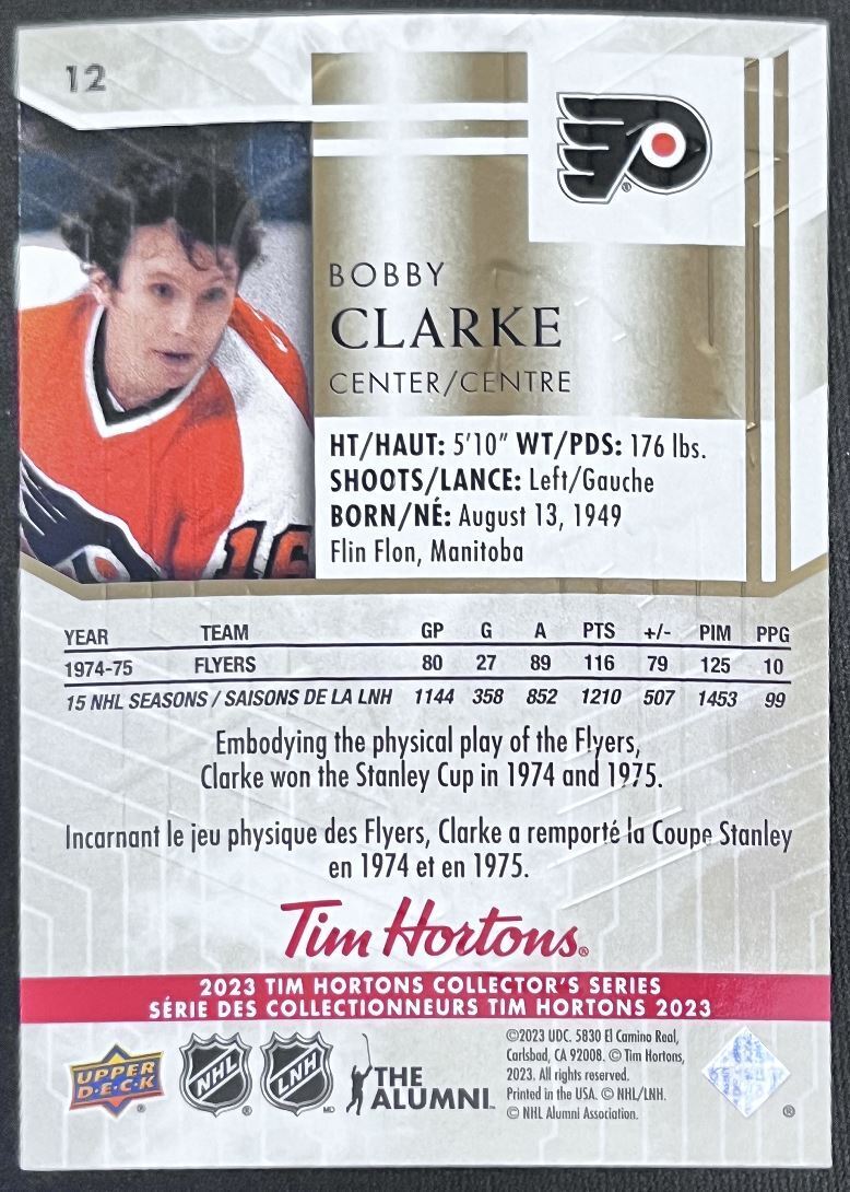 2023-24 Upper Deck Tim Hortons Legends Tim Horton Bobby Clarke Philadelphia