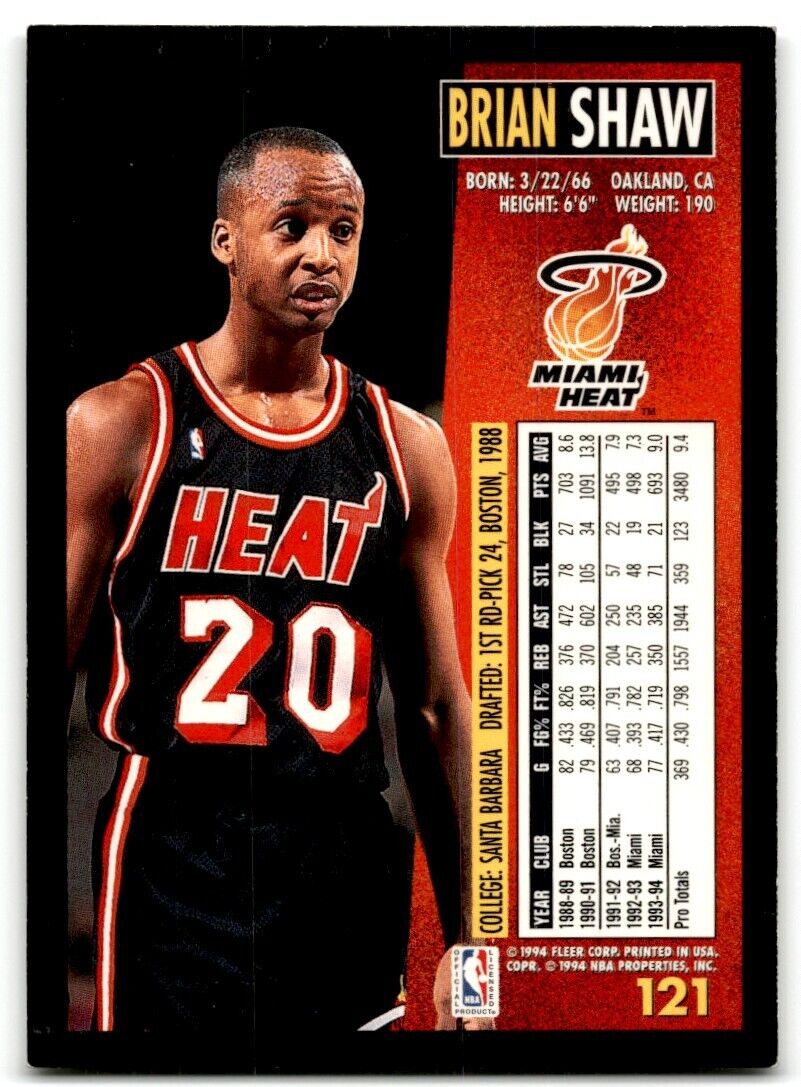 1994-95 Fleer Brian Shaw Miami Heat #121