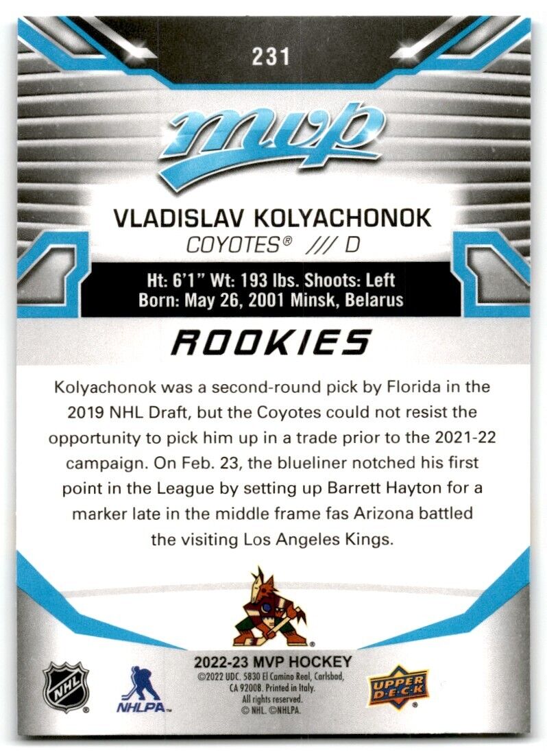 2022-23 Upper Deck MVP Vladislav Kolyachonok Rookie Arizona Coyotes #231