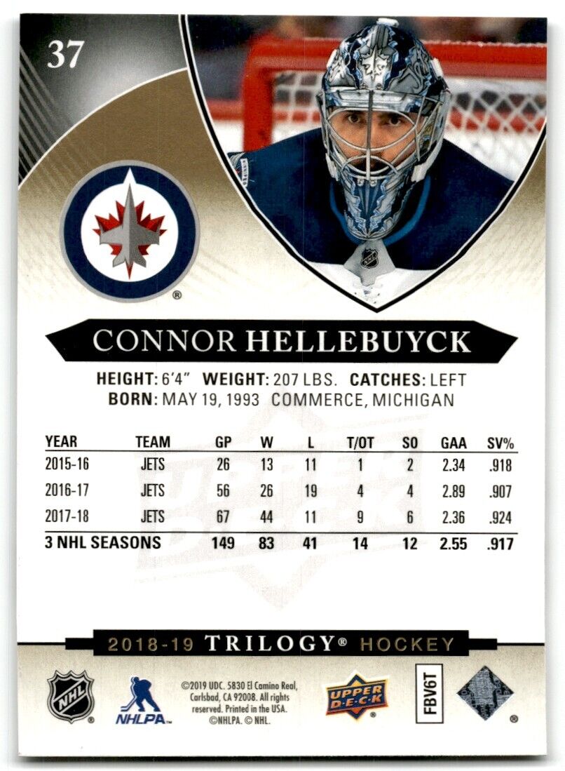 2018-19 Upper Deck Trilogy Connor Hellebuyck Winnipeg Jets #37