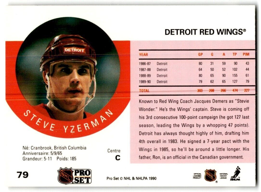 1990-91 Pro Set Steve Yzerman Detroit Red Wings #79