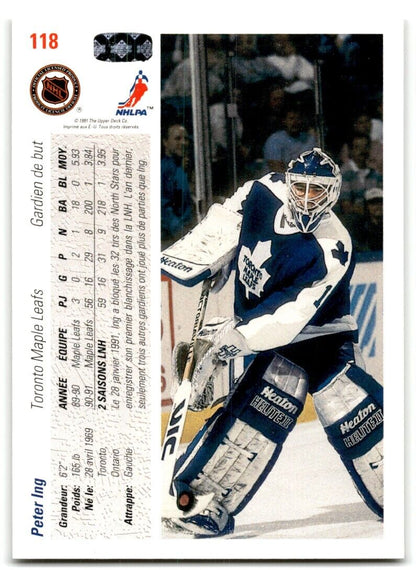 1991-92 Upper Deck Peter Ing Toronto Maple Leafs #118