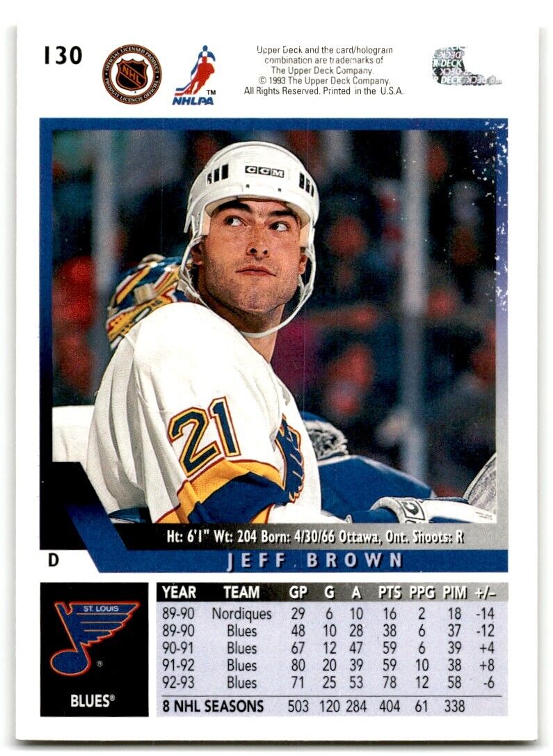 1993-94 Upper Deck Jeff Brown St. Louis Blues #130