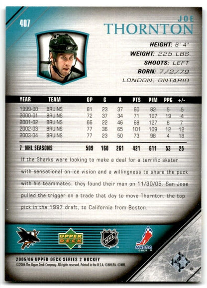 2005-06 Upper Deck Joe Thornton San Jose Sharks #407