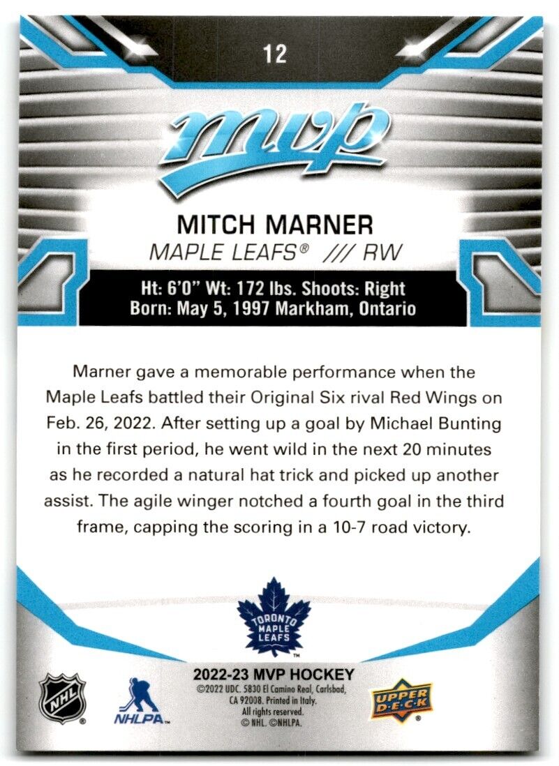 2022-23 Upper Deck MVP Mitch Marner Toronto Maple Leafs #12