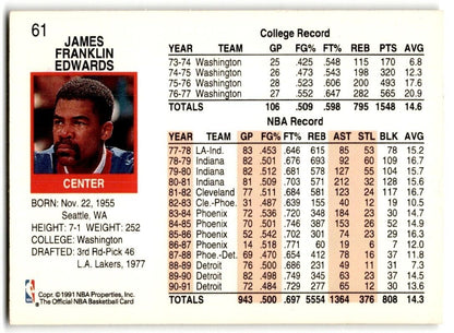 1991-92 Hoops James Edwards Detroit Pistons #61