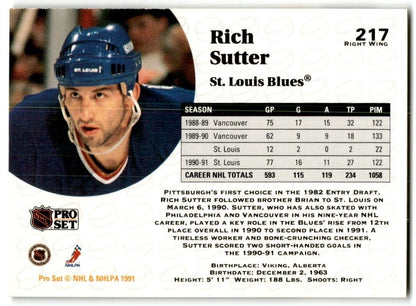 1991-92 Pro Set Rich Sutter St. Louis Blues #217