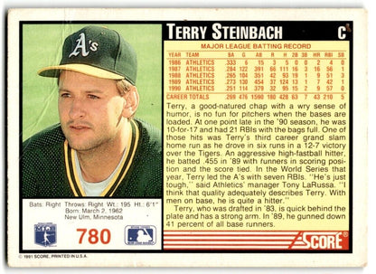 1991 Score Terry Steinbach Oakland Athletics #780