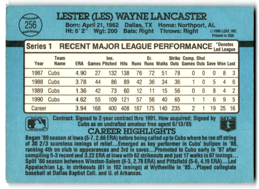 1991 Donruss Les Lancaster Chicago Cubs #256