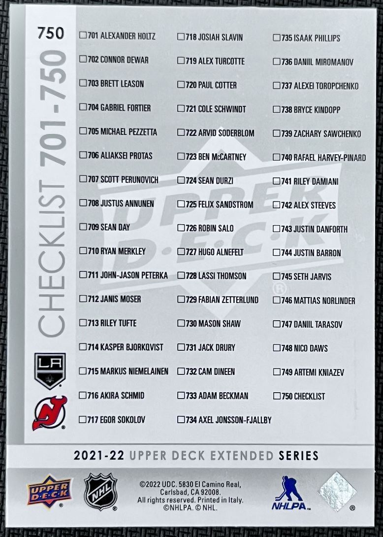 2021-22 Upper Deck Young Guns Checklist (Alex Turcotte/Alexander Holtz) Los