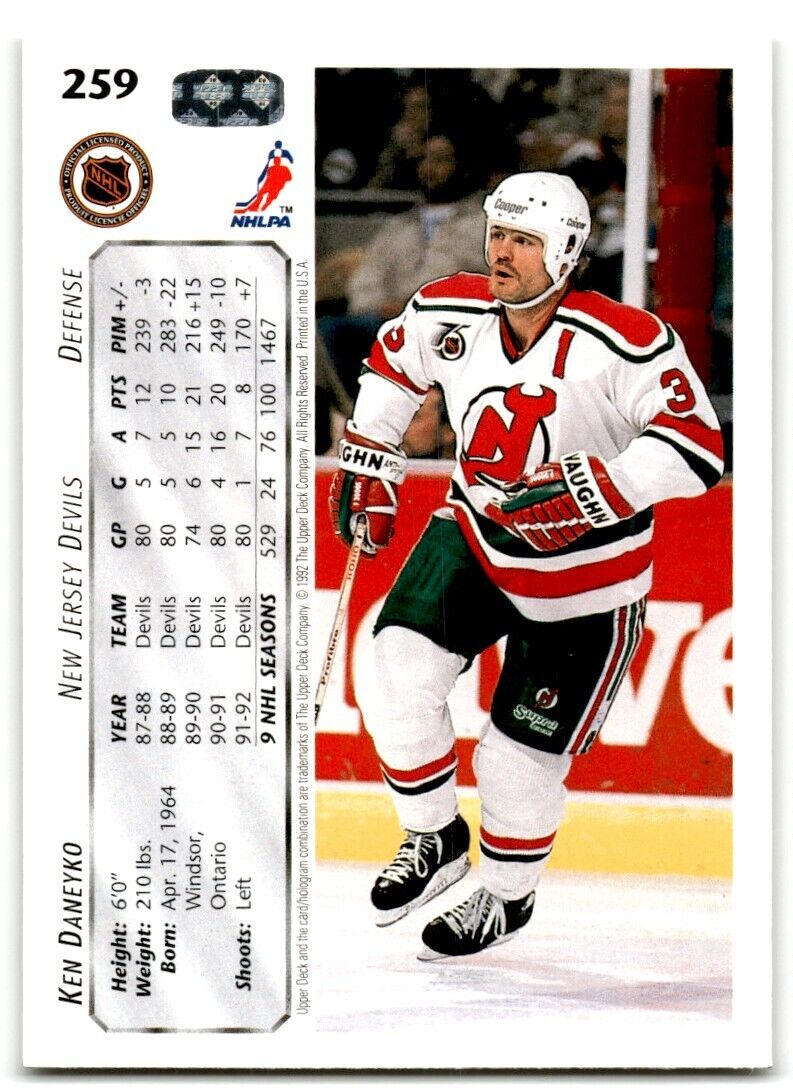 1992-93 Upper Deck Ken Daneyko New Jersey Devils #259