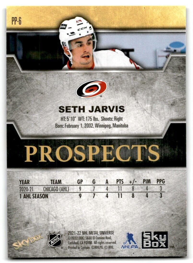 2021-22 Skybox Metal Universe Premium Prospects Seth Jarvis Carolina Hurricanes