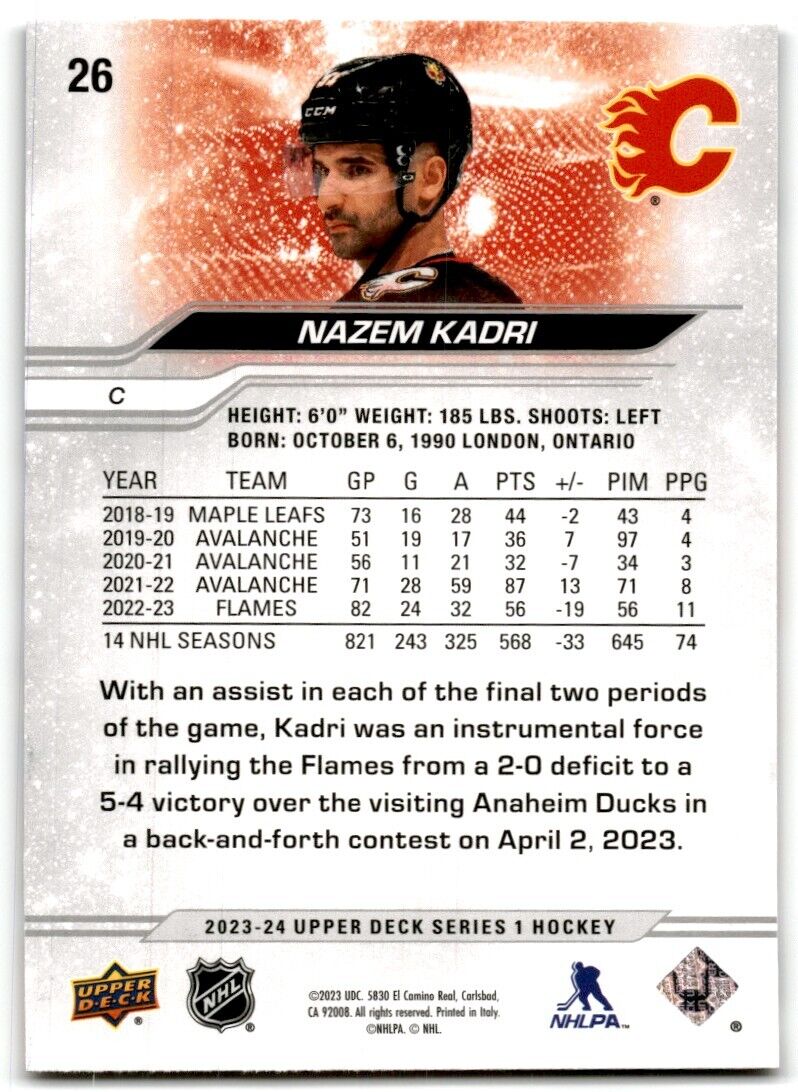 2023-24 Upper Deck Nazem Kadri Calgary Flames #26