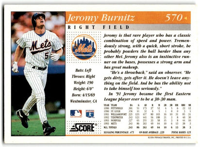 1994 Score Jeromy Burnitz New York Mets #570