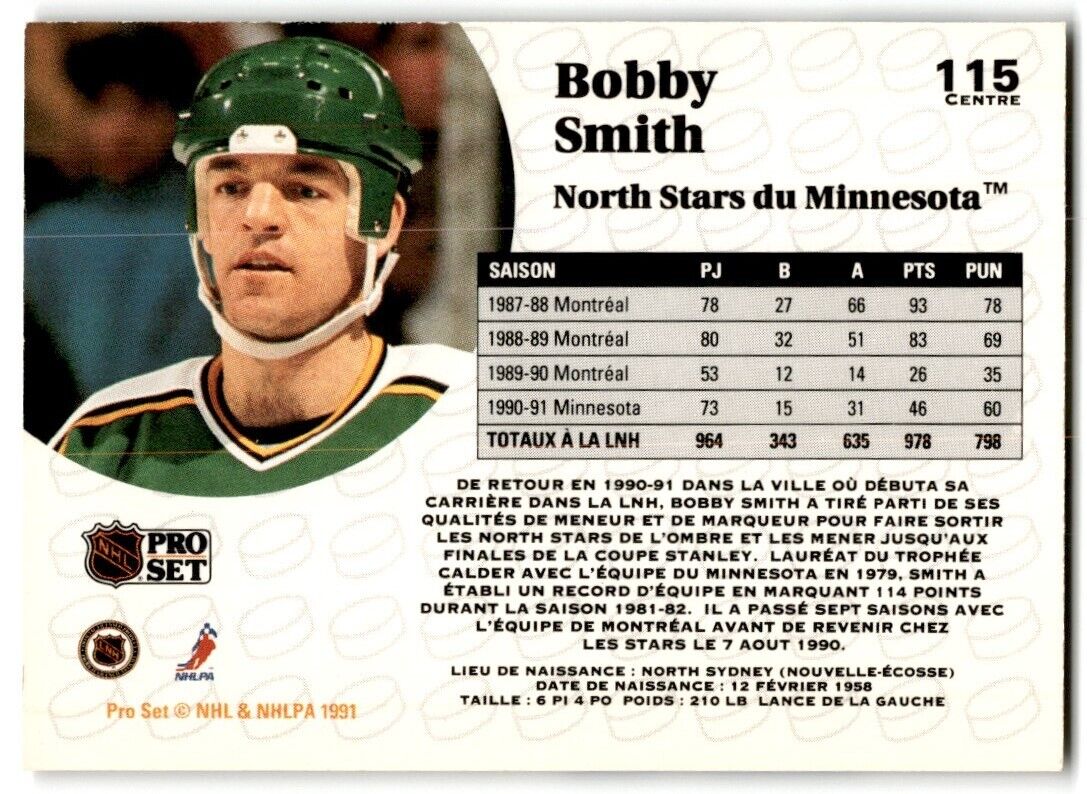 1991-92 Pro Set French Bobby Smith Minnesota North Stars #115