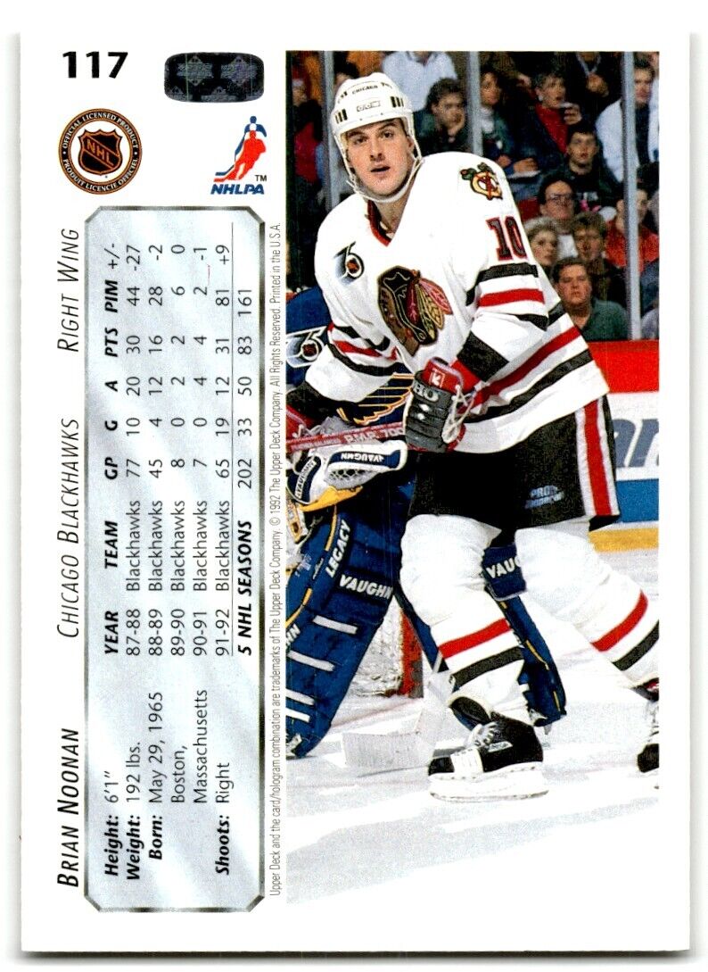 1992-93 Upper Deck Brian Noonan Chicago Blackhawks #117