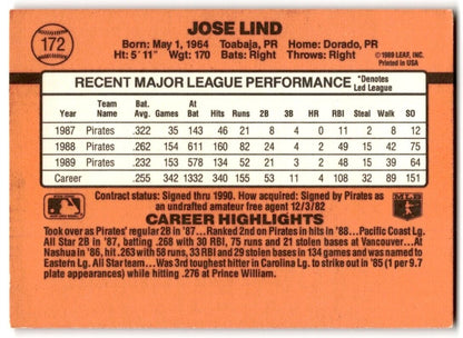 1990 Donruss Jose Lind Pittsburgh Pirates #172