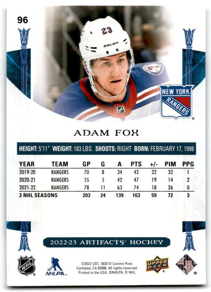 2022-23 Upper Deck Artifacts Adam Fox New York Rangers #96