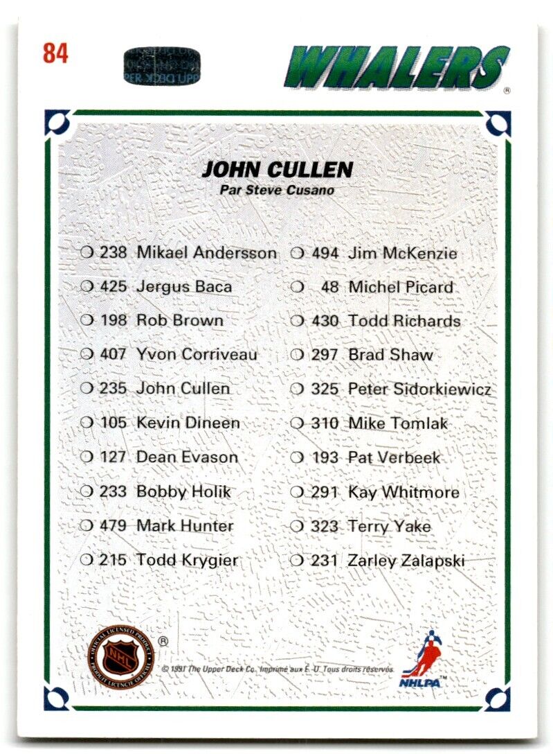 1991-92 Upper Deck Collector's choice John Cullen Hartford Whalers #84