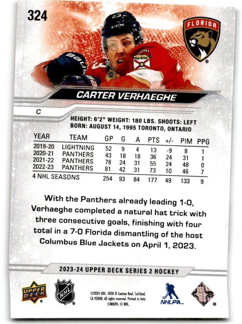 2023-24 Upper Deck Carter Verhaeghe Florida Panthers #324