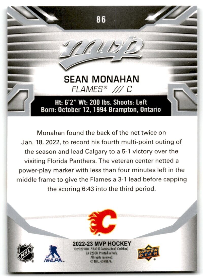 2022-23 Upper Deck MVP Silver Sean Monahan Calgary Flames #86