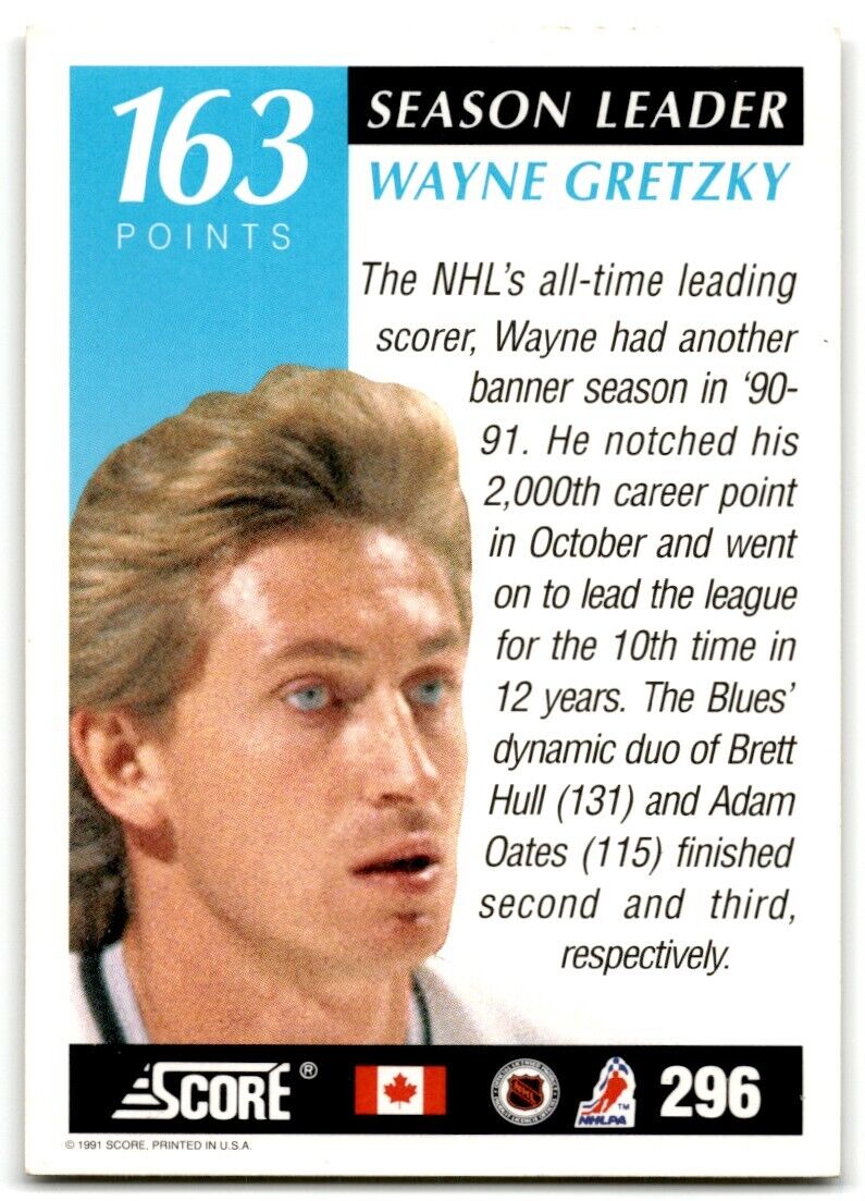 1991-92 Score Canadian Wayne Gretzky Los Angeles Kings #296