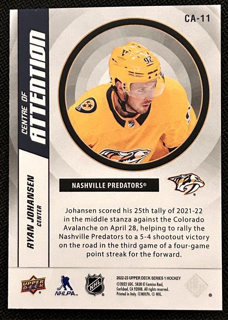 2022-23 Upper Deck Centre of Attention Ryan Johansen Nashville Predators #CA-11