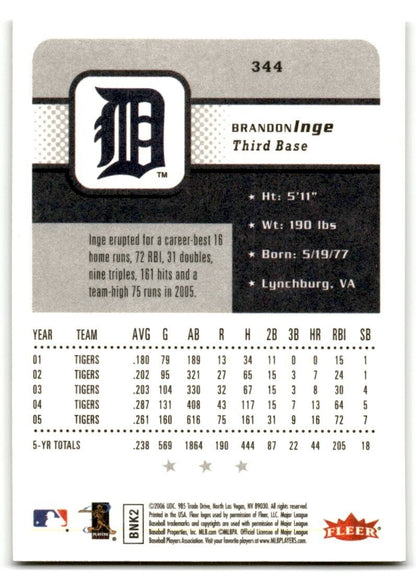 2006 Fleer Brandon Inge Detroit Tigers #344