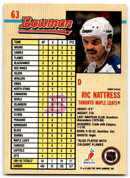 1992-93 Bowman Ric Nattress Toronto Maple Leafs #63