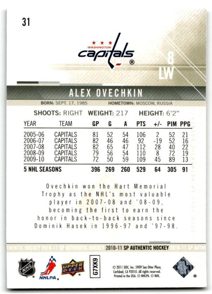 2010-11 SP Authentic Alexander Ovechkin Washington Capitals #31