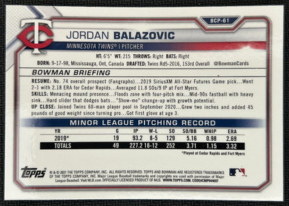 2021 Bowman Chrome Prospects Atomic Refractor Mojo Jordan Balazovic Minnesota