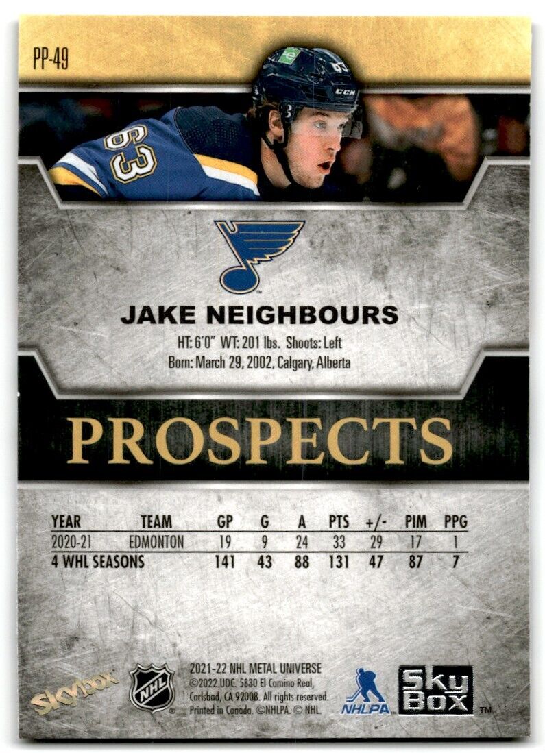 2021-22 Skybox Metal Universe Jake Neighbours Rookie St. Louis Blues #198