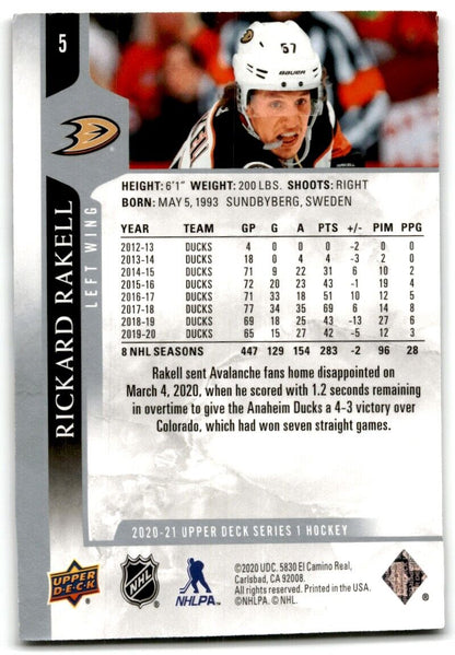 2020-21 Upper Deck Rickard Rakell Anaheim Ducks #5