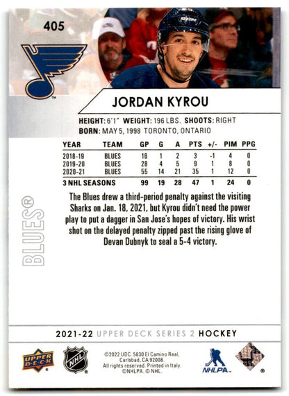 2021-22 Upper Deck Jordan Kyrou St. Louis Blues #405