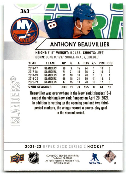 2021-22 Upper Deck Anthony Beauvillier New York Islanders #363