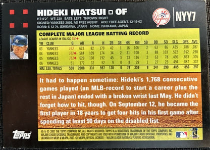 2007 Topps New York Yankees Hideki Matsui New York Yankees #NYY7