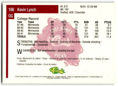 1991-92 Classic Kevin Lynch Rookie Minnesota Golden Gophers #166