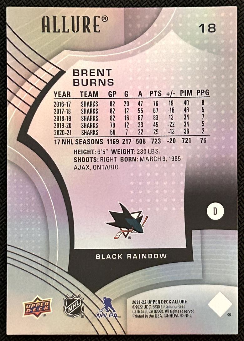 2021-22 Upper Deck Allure Brent Burns San Jose Sharks #18