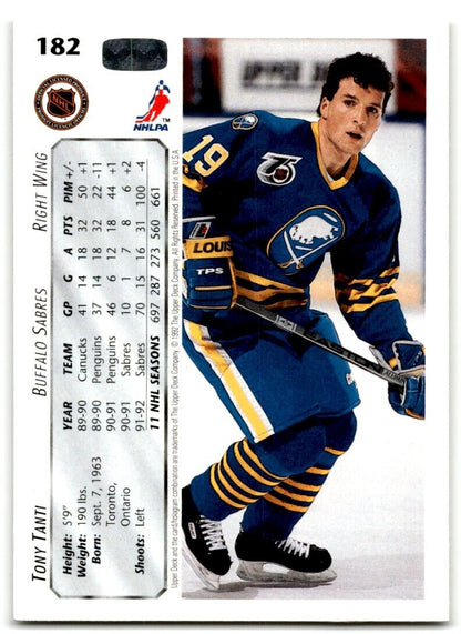 1992-93 Upper Deck Tony Tanti Buffalo Sabres #182