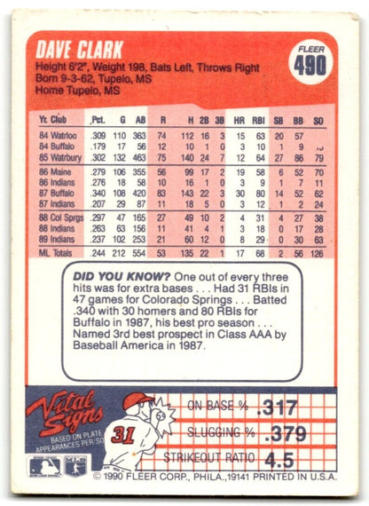 1990 Fleer Dave Clark Cleveland Indians #490