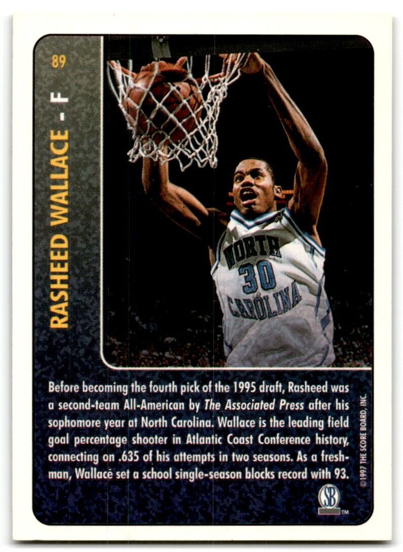 1997-98 Score Board Rookies Rasheed Wallace North Carolina Tar Heels #89